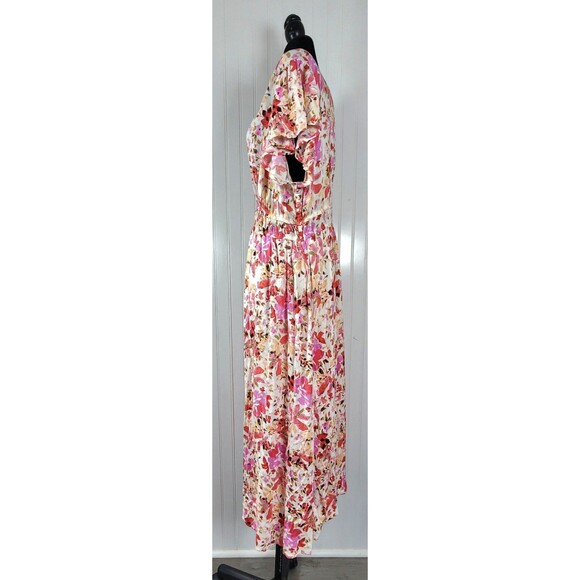 Frye & Co Pink & Red Floral Summer Dress Capped Sleeves Women's Size 2X Midi - Picture 3 of 14